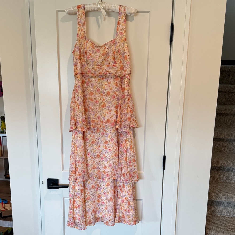 Vici Floral Midi Dress in Pink and Orange